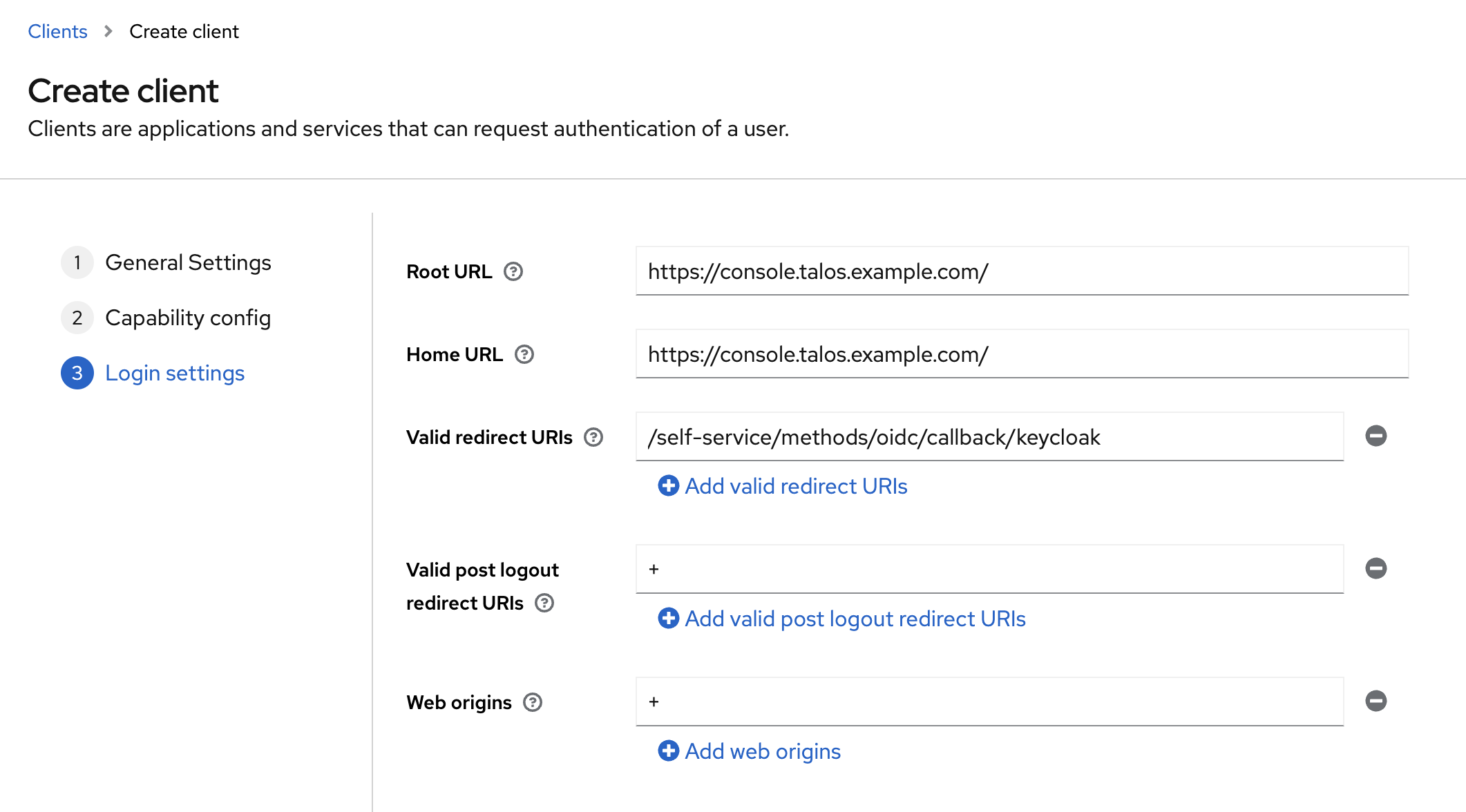 Creating New Keycloak OAuth App, adding urls